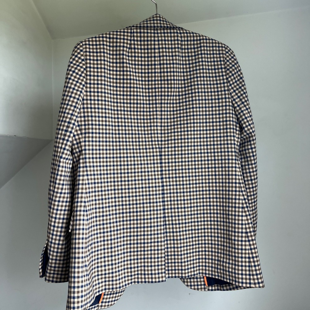 J.Crew Boyfriend Blazer Plaid Italian Stretch Wool Blazer Jacket 4 Navy Brown - Picture 11 of 16